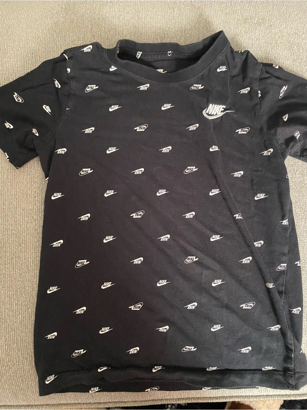 Nike Black Short Sleeve Tee with White Logo All-Over Print